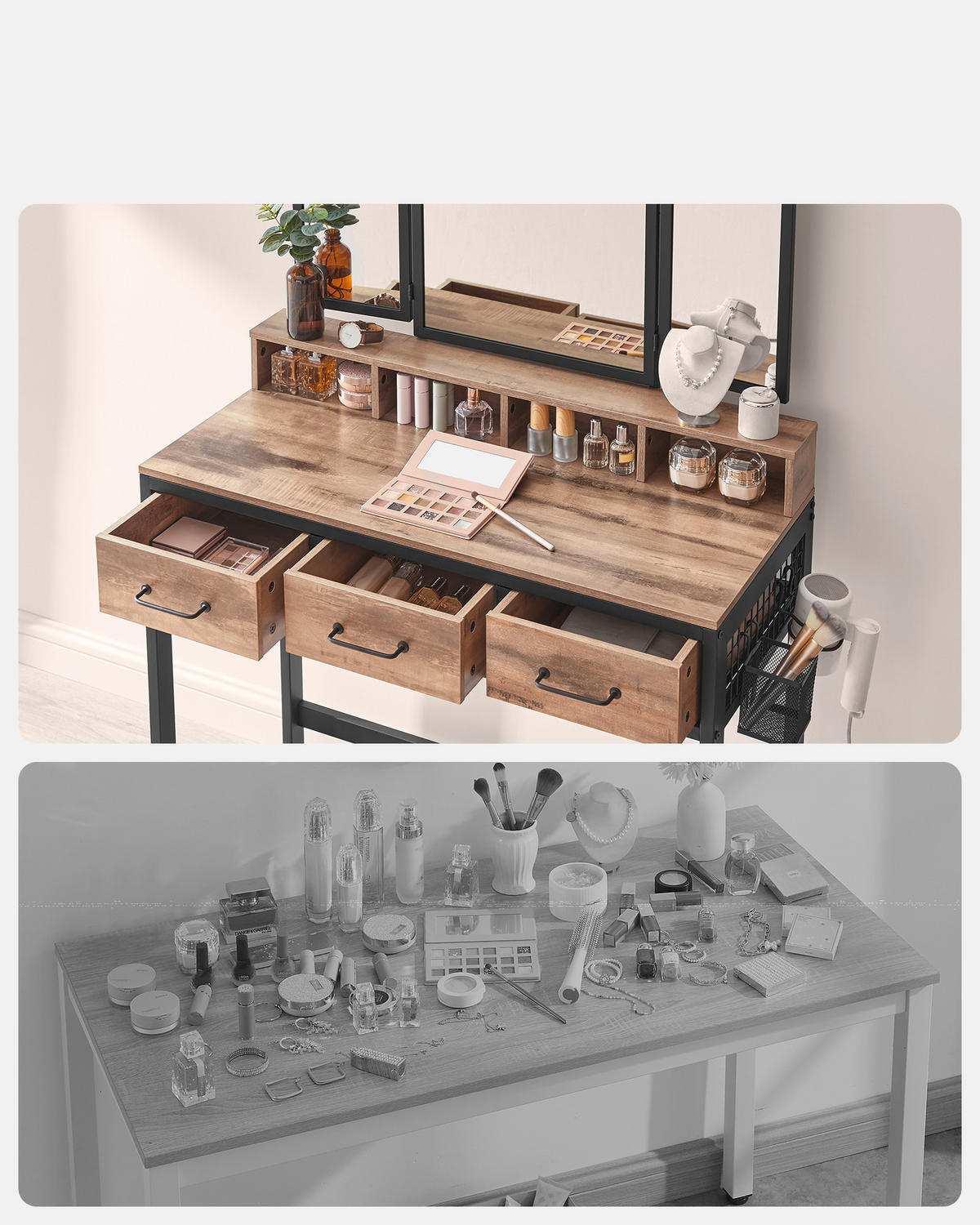 TOALETNÝ STOLÍK, čierna, farba duba, 90/40/141 cm - čierna/farba duba, Trend, kov/kompozitné drevo (90/40/141cm) - Boxxx