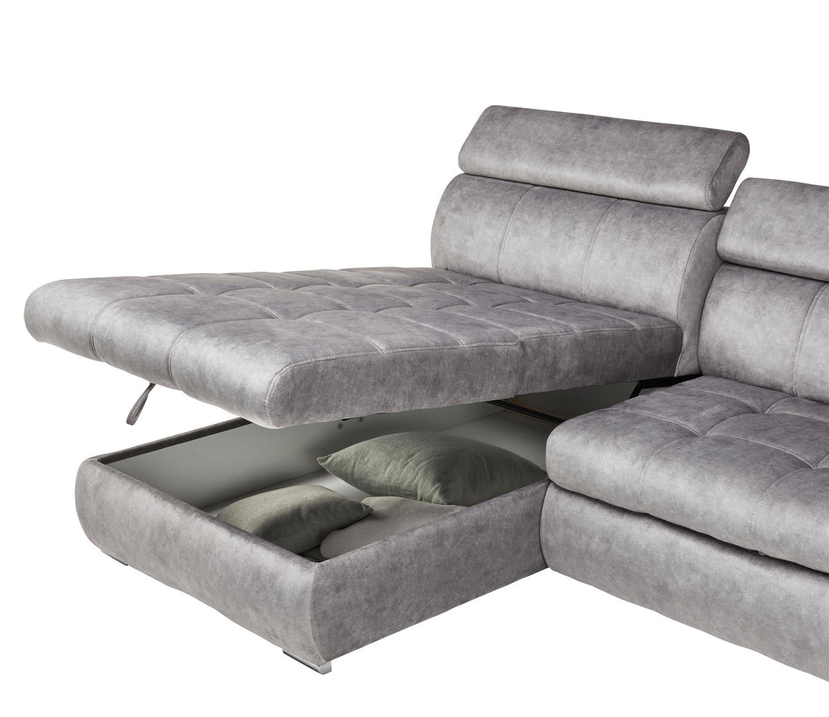 ECKSOFA in Velours Grau  - Chromfarben/Grau, Design, Kunststoff/Textil (276/173cm) - Stylife