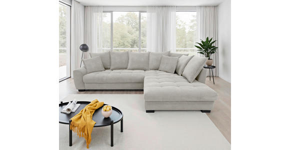 ECKSOFA Elfenbein Cord Rückenkissen, Armlehnenkissen, Bettkasten, Schlaffunktion, Rücken echt, Liegefläche im Originalstoff  - Elfenbein/Schwarz, KONVENTIONELL, Kunststoff/Textil (304/212cm) - Carryhome