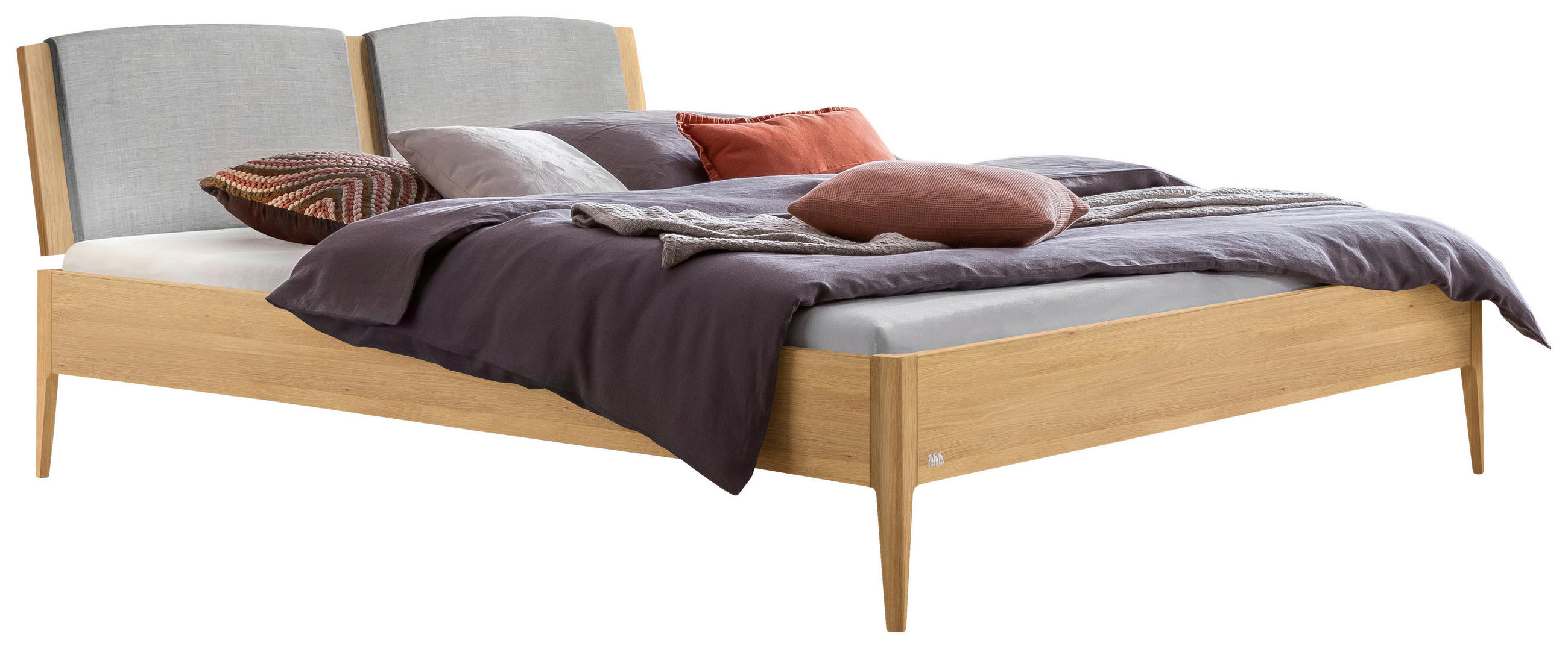 BETT 160/200 cm  in Eichefarben, Hellgrau  - Eichefarben/Hellgrau, KONVENTIONELL, Holz/Textil (160/200cm) - Hasena