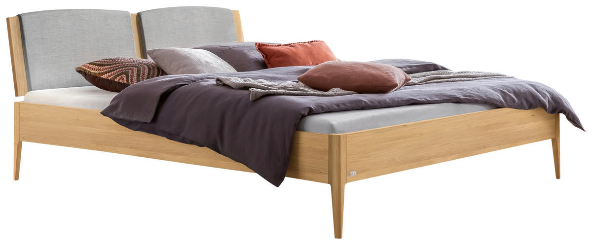 BETT 180/200 cm  in Eichefarben, Hellgrau  - Eichefarben/Hellgrau, KONVENTIONELL, Holz/Textil (180/200cm) - Hasena