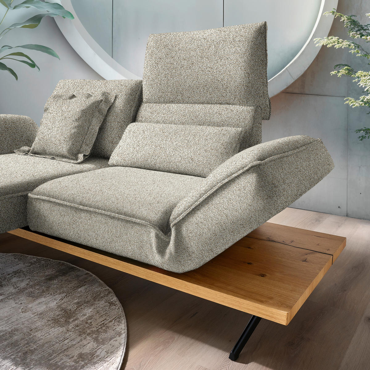 ECKSOFA Chenille Cappuccino  - Schwarz/Cappuccino, Design, Holz/Textil (132/240cm) - Koinor