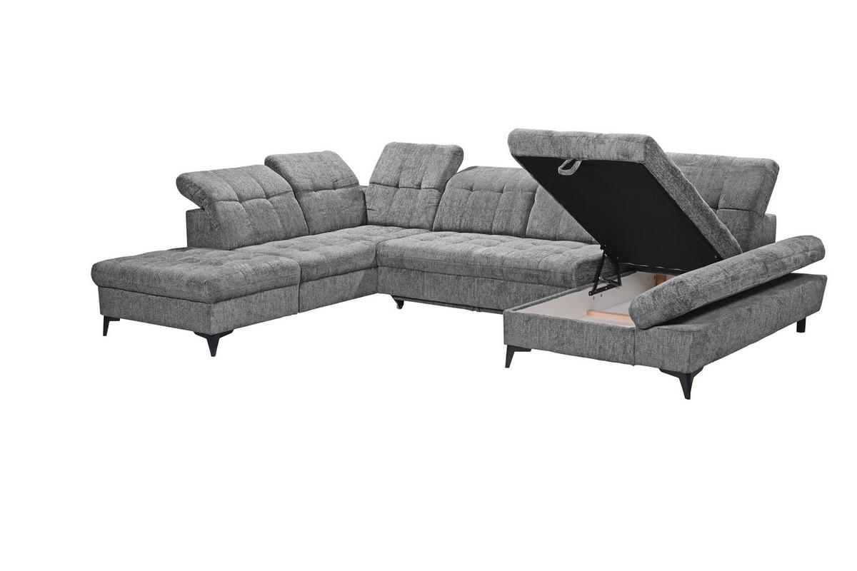 WOHNLANDSCHAFT MERCY Grau Mikrovelours  - Schwarz/Grau, MODERN, Kunststoff/Textil (245/348/168cm) - MID.YOU