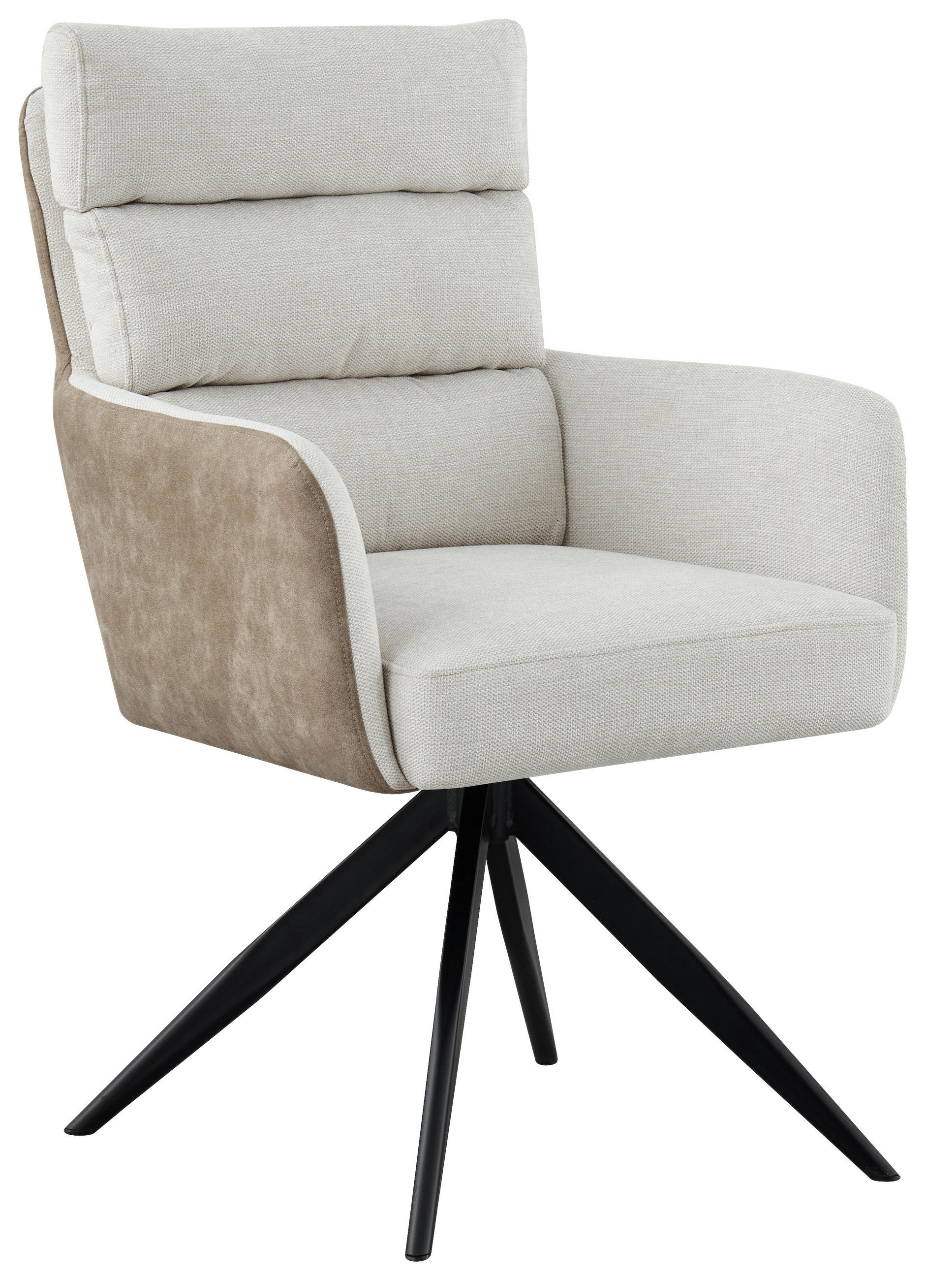 ARMLEHNSTUHL  Sitzfläche 360° drehbar, inklusive Armlehnen Webstoff, Leinenoptik  - Beige/Schwarz, Design, Textil/Metall (60/93/68cm) - Novel