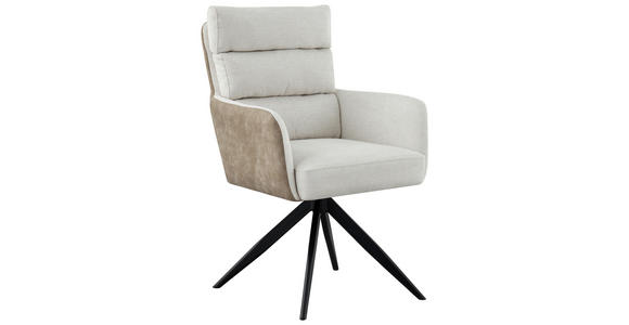 ARMLEHNSTUHL  Sitzfläche 360° drehbar, inklusive Armlehnen Webstoff, Leinenoptik  - Beige/Schwarz, Design, Textil/Metall (60/93/68cm) - Novel
