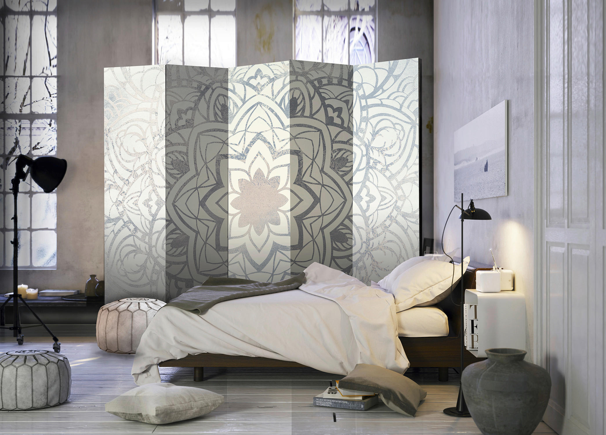 SKÄRMVÄGG  i trä, plast, textil  grå, beige  - beige/grå, Basics, trä/textil (225/172/3cm) - artgeist