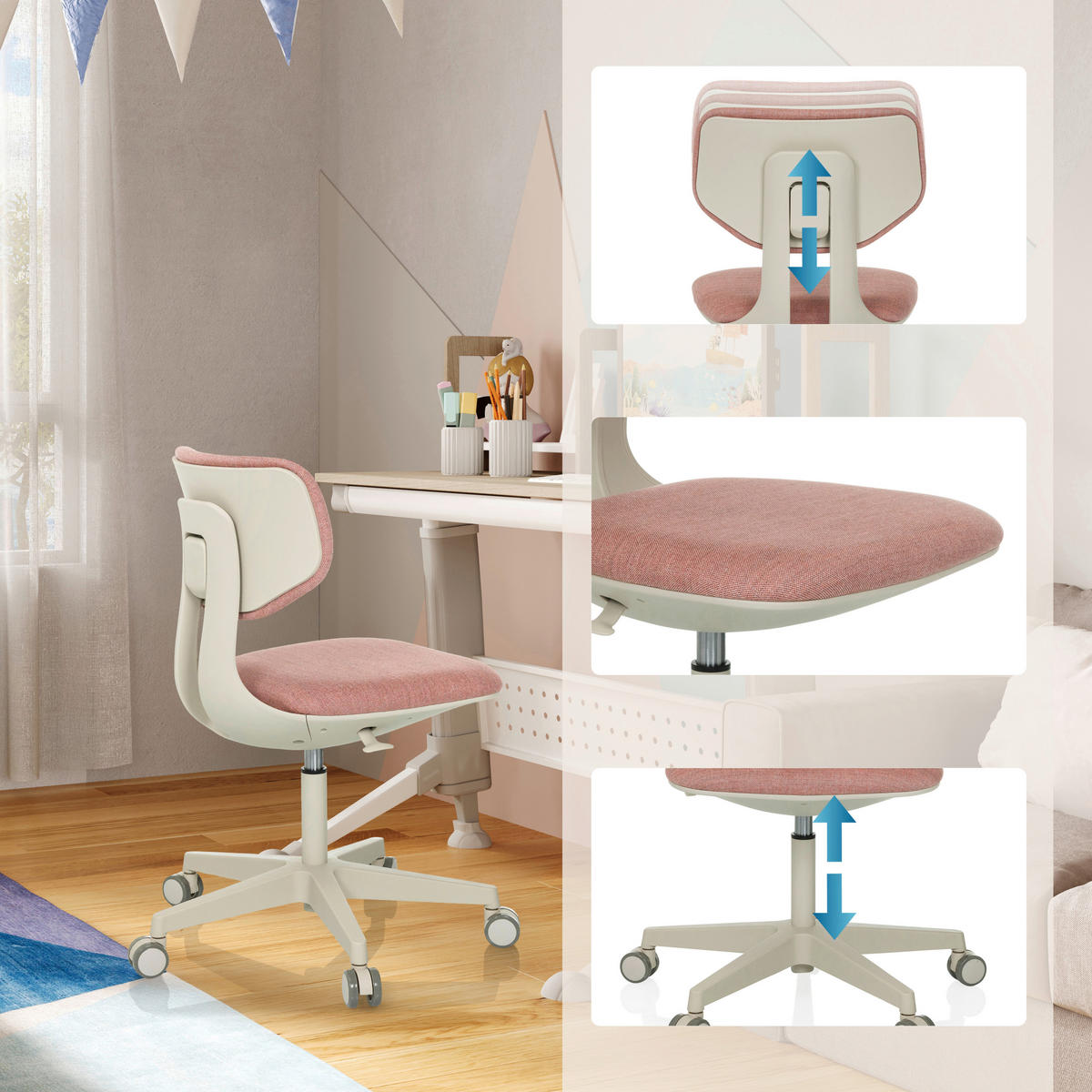 OTOČNÁ ŽIDLE PRO MLÁDEŽ, struktura, růžová - růžová/šedobílá, Moderní, textil/plast (51/72 - 87/51cm) - MID.YOU