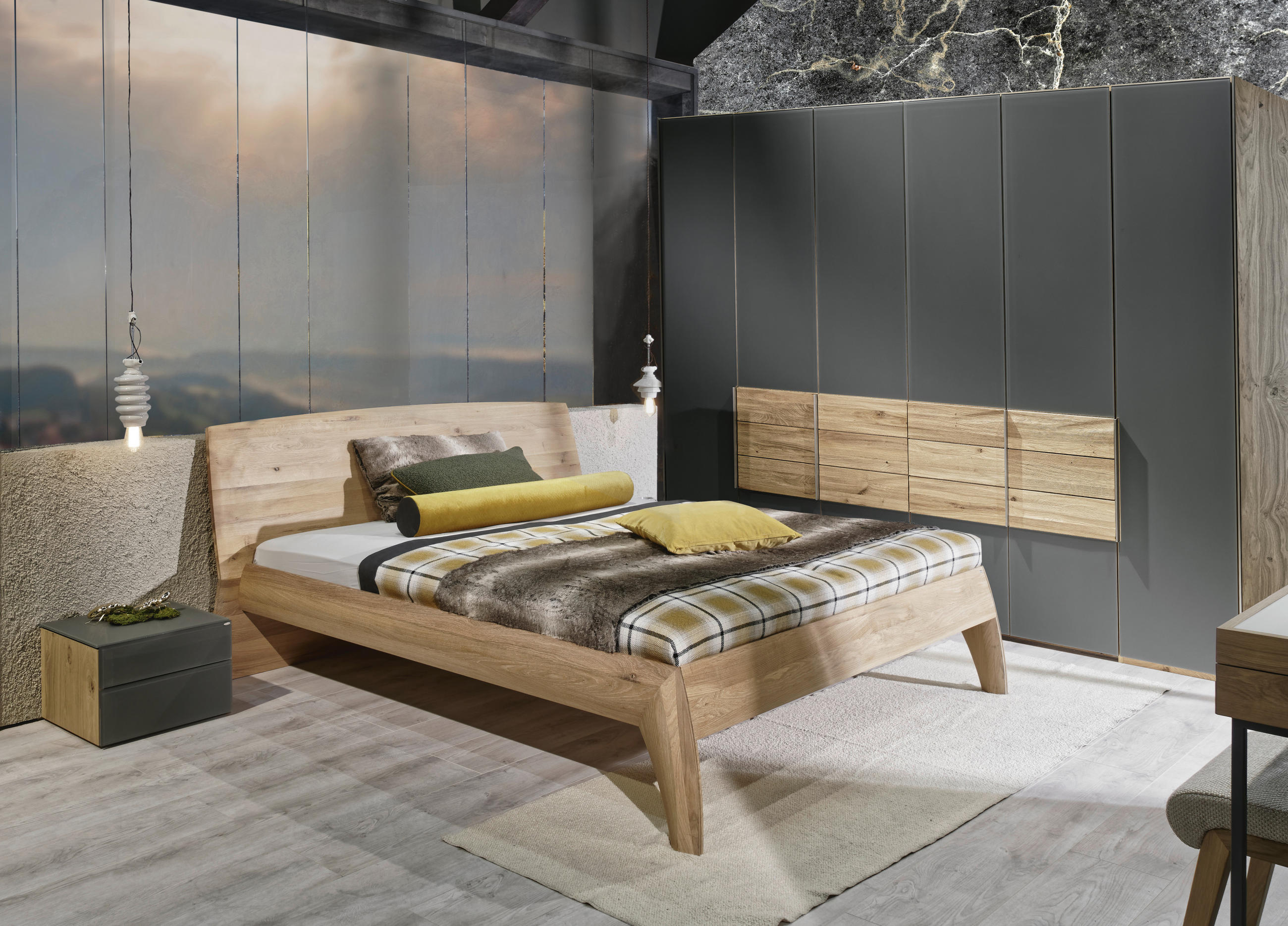 FALTTÜRENSCHRANK 302/226/63 cm 6-türig Grau, Wildeiche  - Wildeiche/Silberfarben, Natur, Glas/Holz (302/226/63cm) - Voglauer