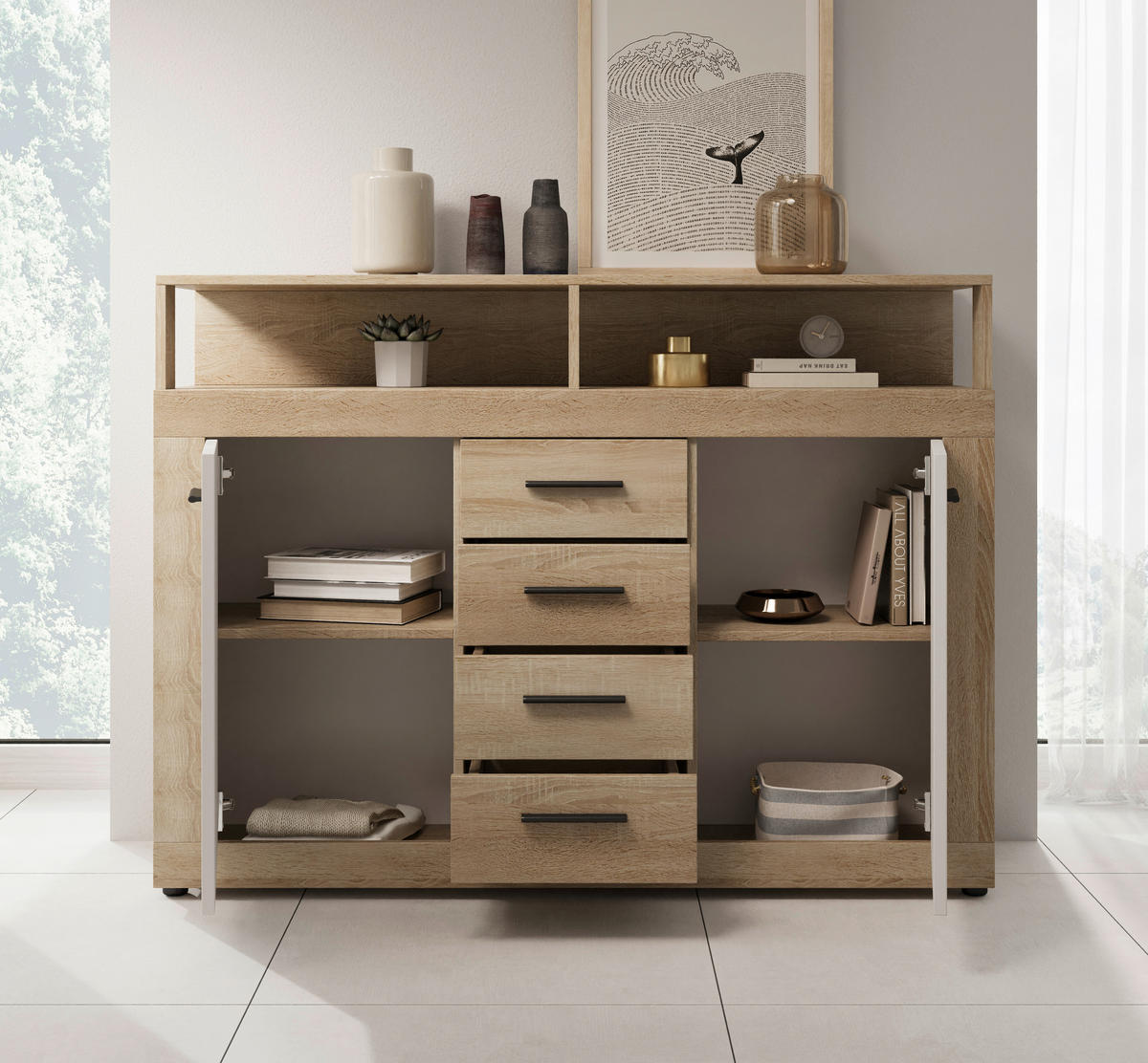 KOMMODE  in 119/96/32 cm  - Schwarz/Weiß, Design, Holzwerkstoff/Kunststoff (119/96/32cm) - MID.YOU