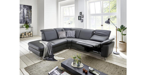 ECKSOFA in Echtleder Anthrazit  - Chromfarben/Anthrazit, KONVENTIONELL, Leder/Metall (242/289cm) - Cantus