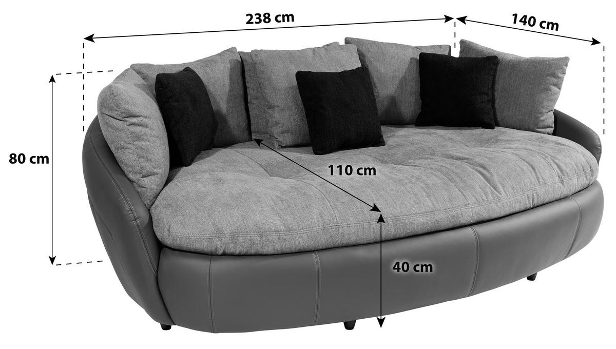 MEGASOFA in Lederlook, Mikrofaser Grau, Weiss  - Weiss/Schwarz, Lifestyle, Textil (238/80/140cm) - MID.YOU
