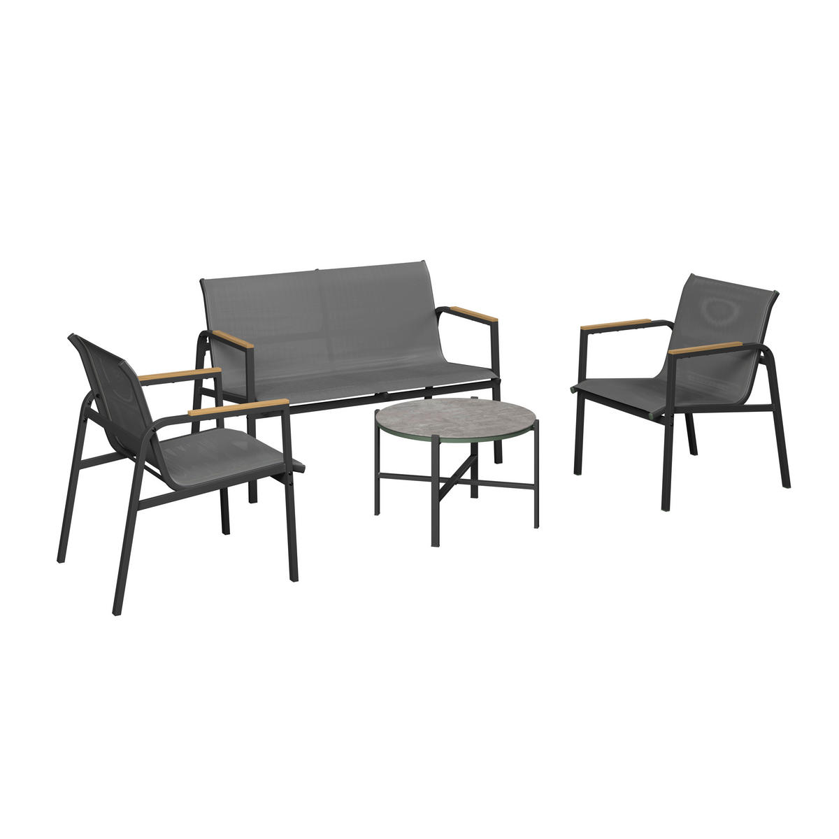 LOUNGEGARNITUR Eisen  - Dunkelgrau/Naturfarben, MODERN, Glas/Kunststoff - Ambia Garden