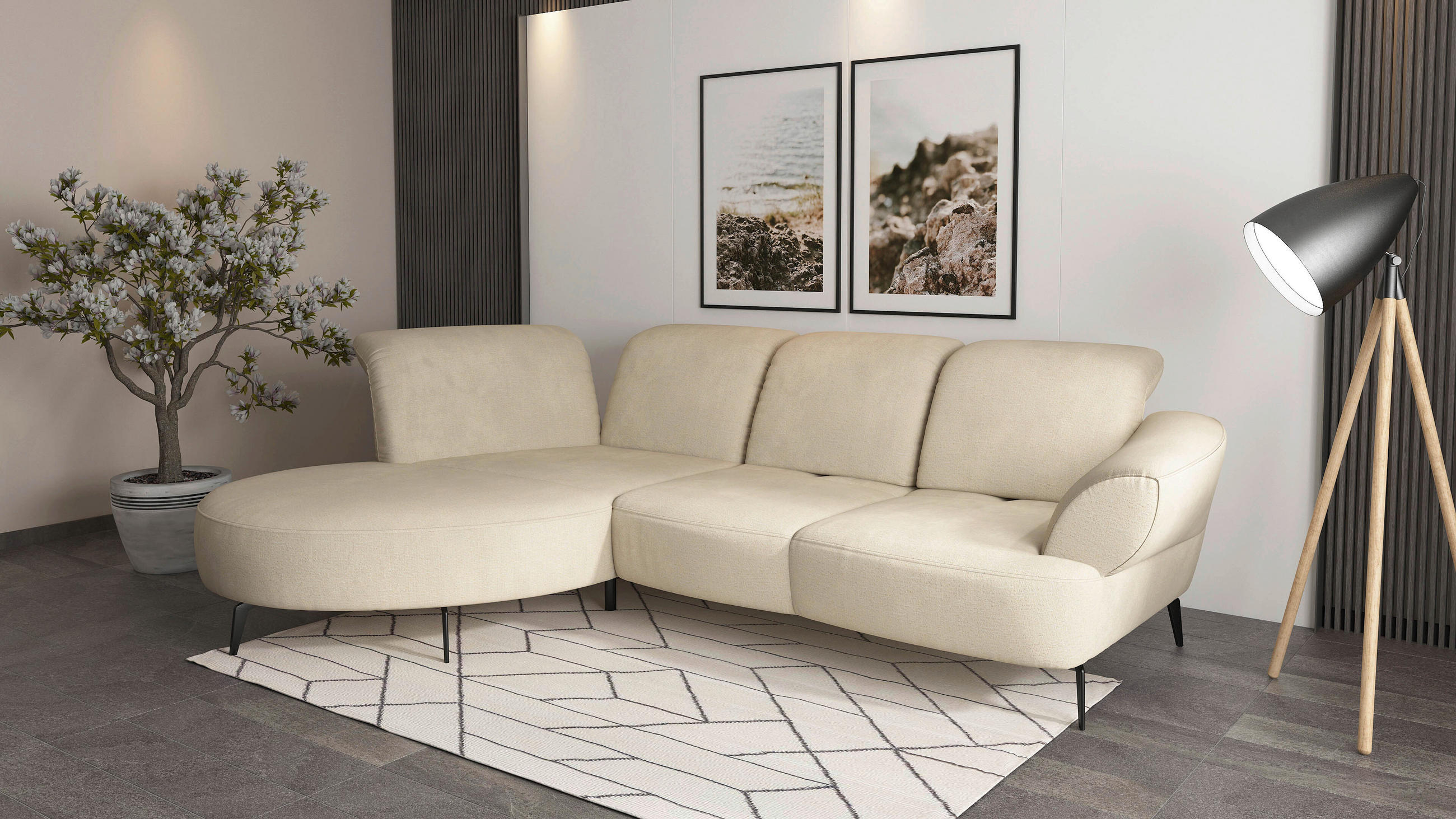 ECKSOFA in Chenille Sandfarben  - Sandfarben/Schwarz, Modern, Textil/Metall (208/313cm) - Sit & More