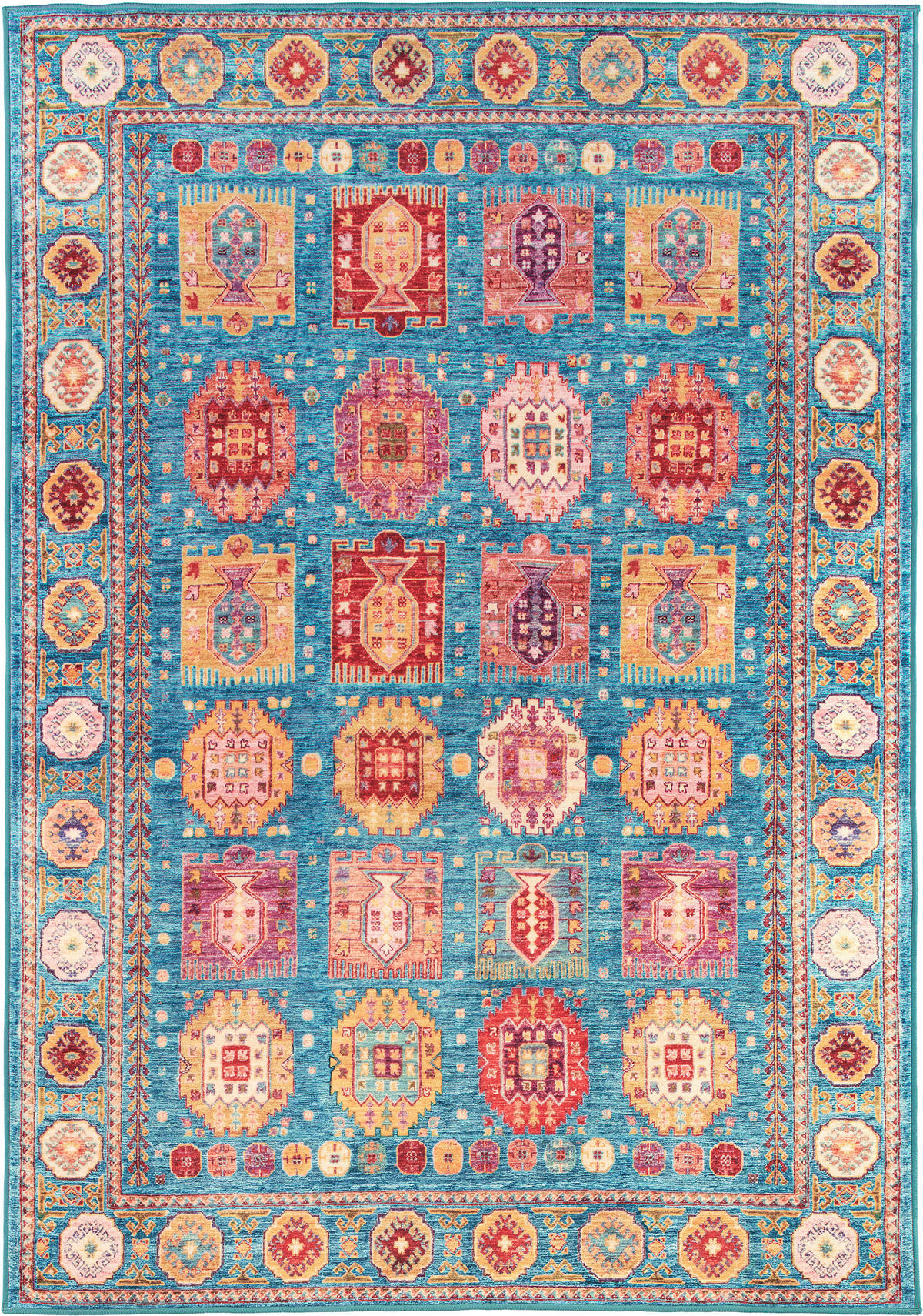 VINTAGE-TEPPICH Cortea Zylar 160/230 cm  in Hellblau, Dunkelrosa, Elfenbein  - Elfenbein/Dunkelrosa, LIFESTYLE, Kunststoff/Textil (160/230cm) - Lindorug