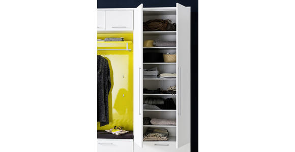 GARDEROBE 7-teilig in 293/233/55 cm - Gelb/Weiß, Design, Glas/Holzwerkstoff (293/233/55cm) - Moderano
