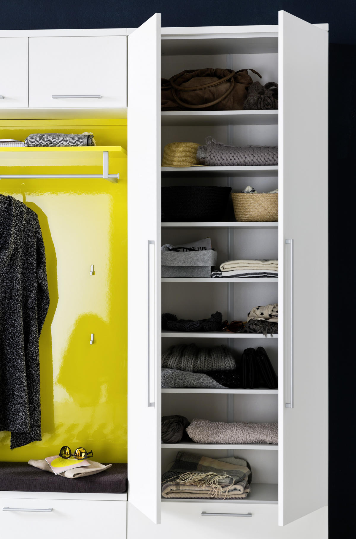 GARDEROBE 7-teilig  in 293/233/55 cm  - Gelb/Weiß, Design, Glas/Holzwerkstoff (293/233/55cm) - Moderano