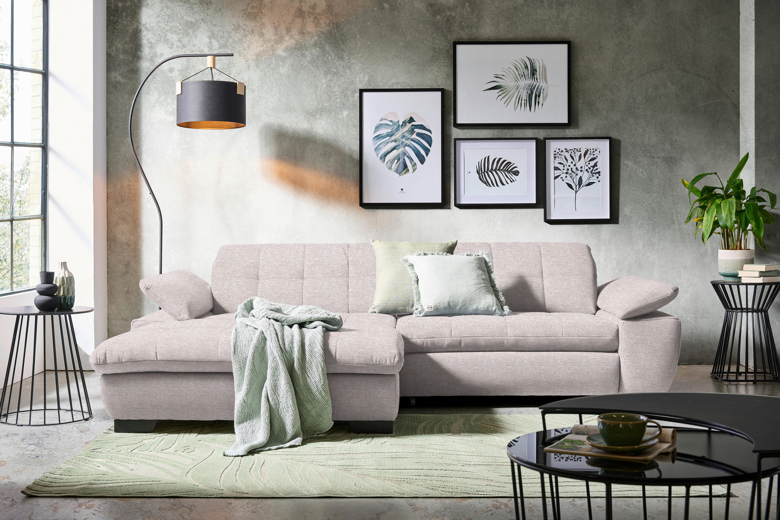 ECKSOFA in Webstoff Hellrosa  - Hellrosa/Schwarz, Design, Textil/Metall (180/265cm) - Carryhome