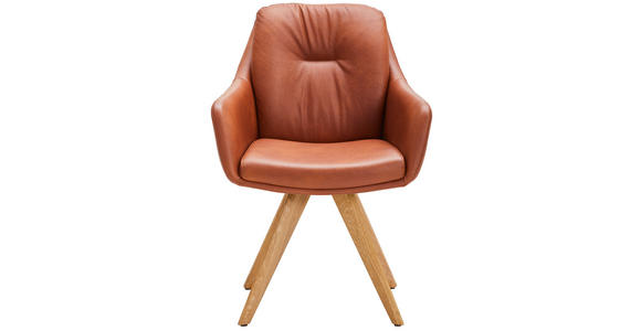 ARMLEHNSTUHL in Echtleder pigmentiert - Wildeiche/Cognac, Design, Leder/Holz (62/90/65cm) - Waldwelt