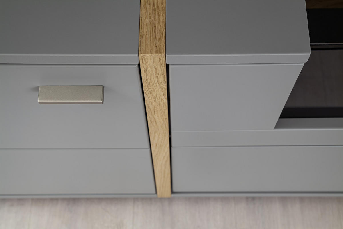 LOWBOARD  in 216/62/50 cm  - Eichefarben/Grau, Design, Glas/Holzwerkstoff (216/62/50cm) - MID.YOU