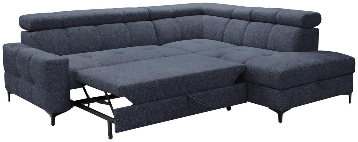 ECKSOFA Dunkelblau Struktur  - Schwarz/Dunkelblau, MODERN, Textil/Metall (254/212cm) - Carryhome