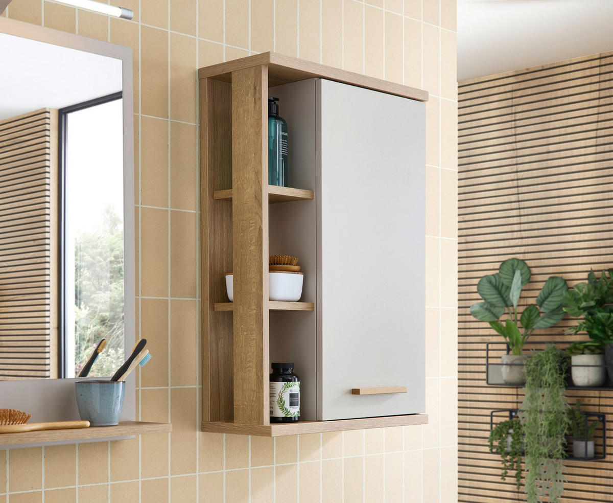 HÄNGESCHRANK 50,5/74,5/20,5 cm  - Kaschmir/Eichefarben, Design, Glas/Holzwerkstoff (50,5/74,5/20,5cm) - Xora