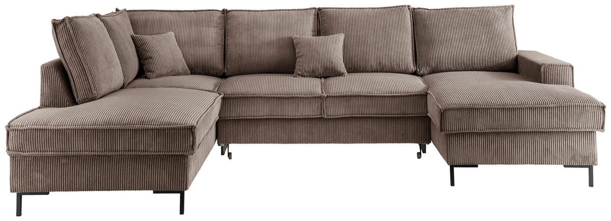 SJEDEĆA GARNITURA tekstil  sivo-smeđa   - sivo-smeđa/crna, Moderno, tekstil/metal (198/309/150cm) - MID.YOU