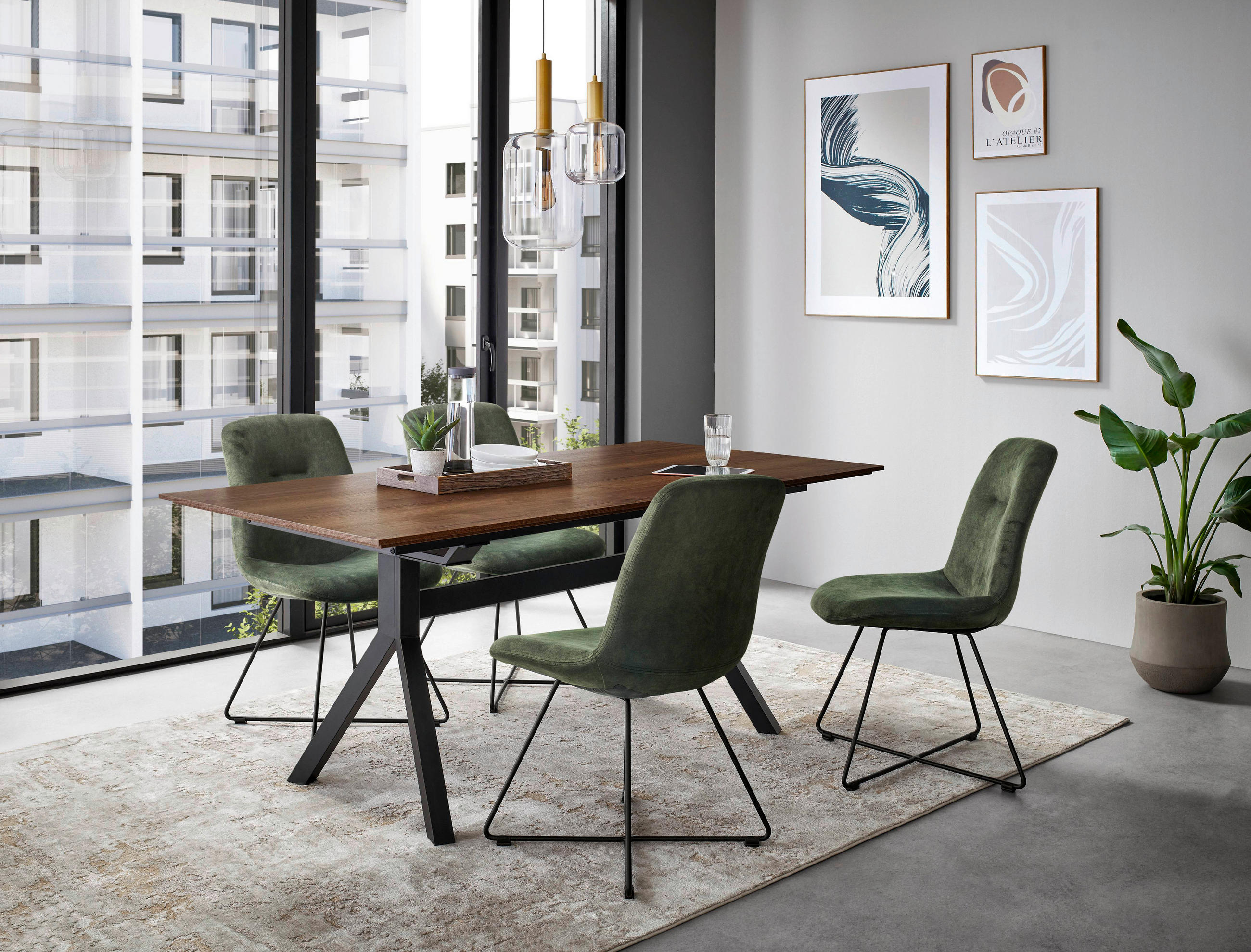 STUHL - Waldgrün/Schwarz, Basics, Textil/Metall (51/89/61cm) - Celina Home