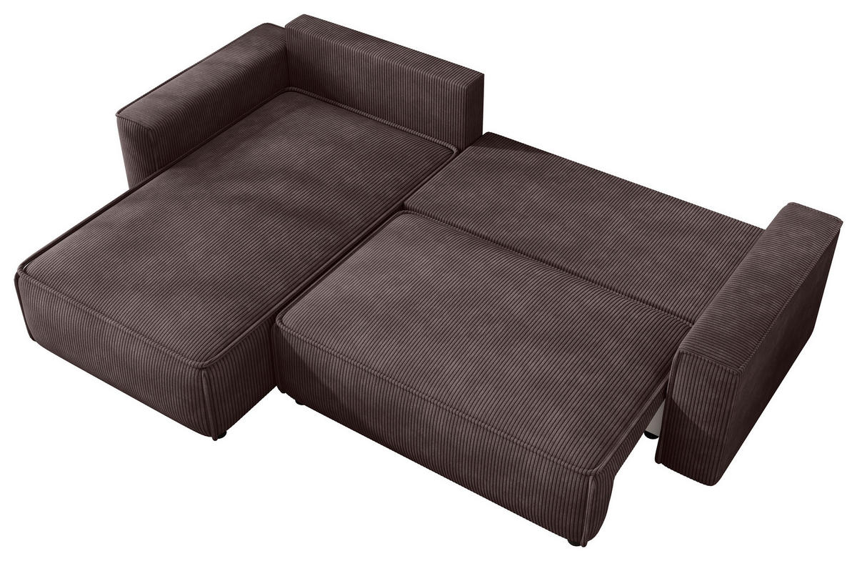 ECKSOFA 190/280 cm MERO in Cord Graubraun Zierkissen, Rückenkissen, Bettkasten  190/280 cm  - Graubraun/Schwarz, MODERN, Kunststoff/Textil (190/280cm) - MID.YOU