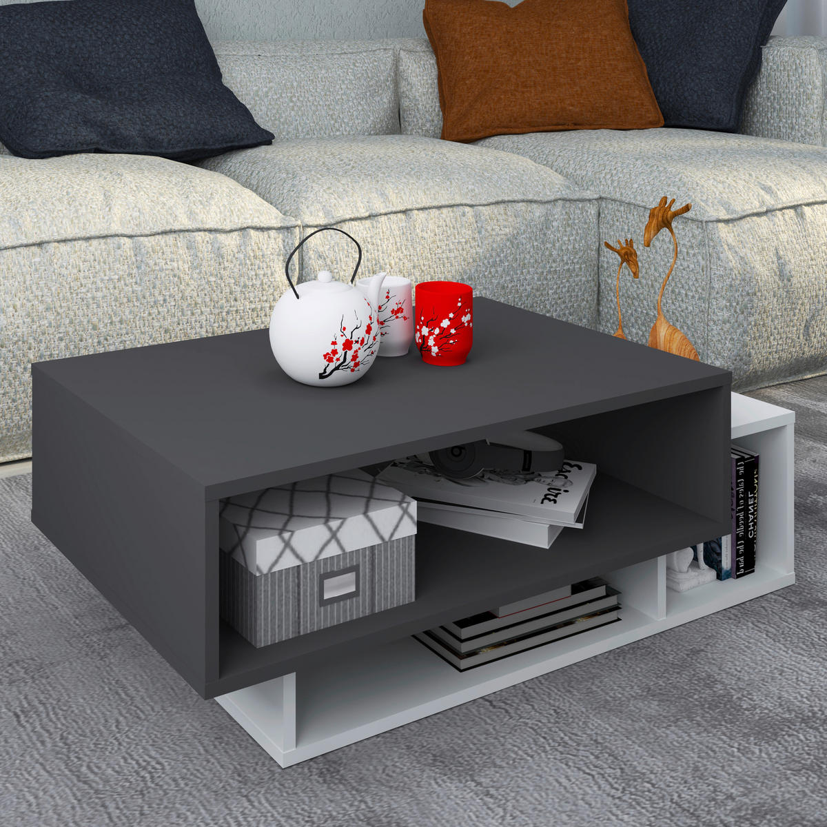 COUCHTISCH 88/50/35 cm rechteckig Anthrazit, Weiß  - Anthrazit/Weiß, MODERN, Holzwerkstoff (88/50/35cm) - MID.YOU