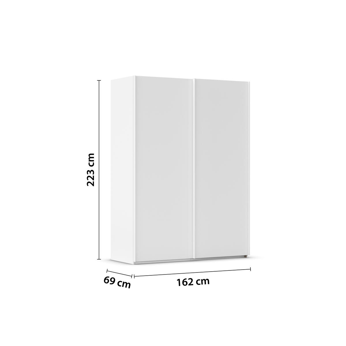 SCHWEBETÜRENSCHRANK 162/223/69 cm,  in Weiß, 2 Tür(en)  - Weiß, Basics, Holzwerkstoff/Metall (162/223/69cm) - Rauch Möbel