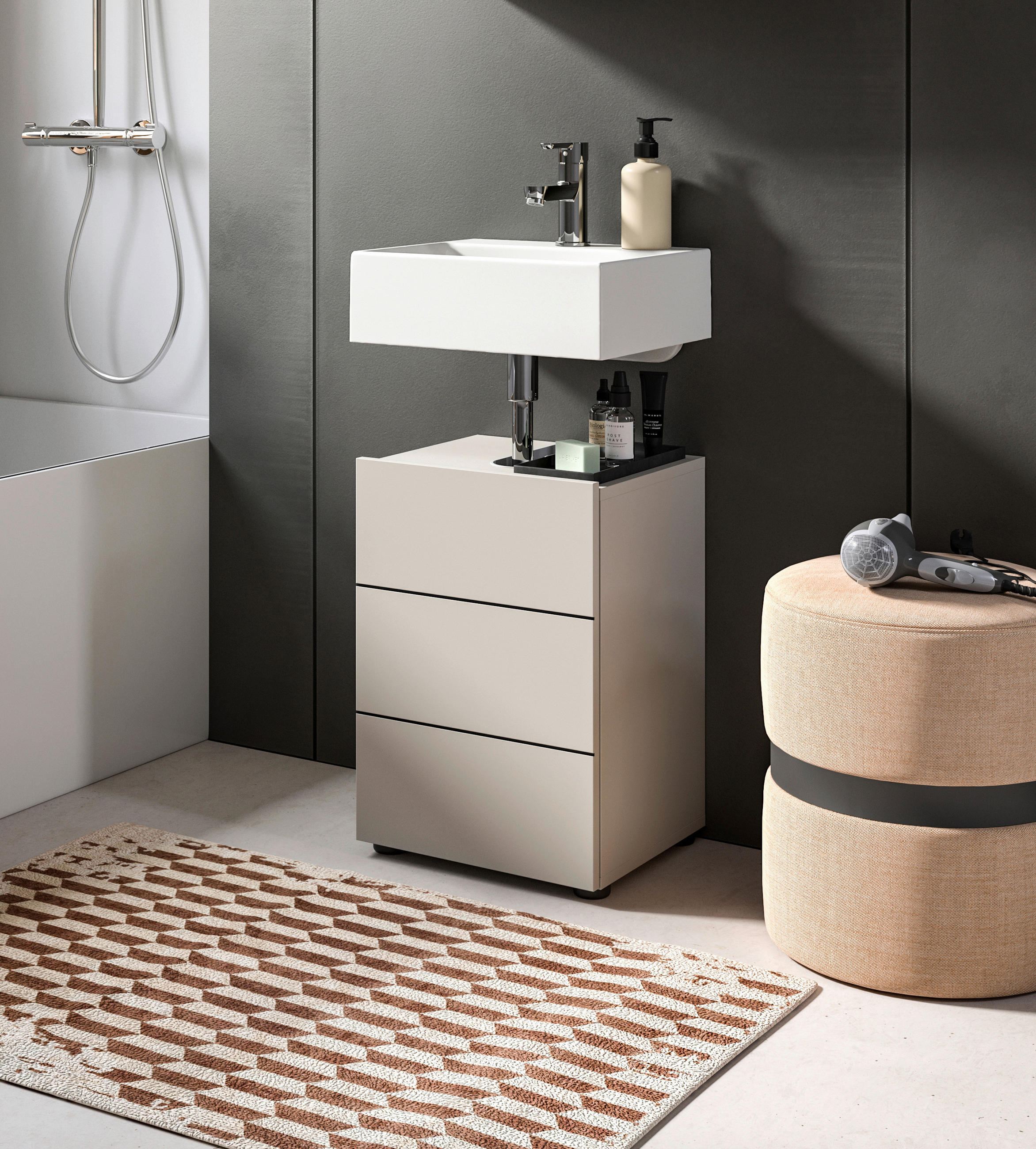 WASCHBECKENUNTERSCHRANK 38/56/34 cm  - Kaschmir/Schwarz, MODERN, Holzwerkstoff/Kunststoff (38/56/34cm) - MID.YOU