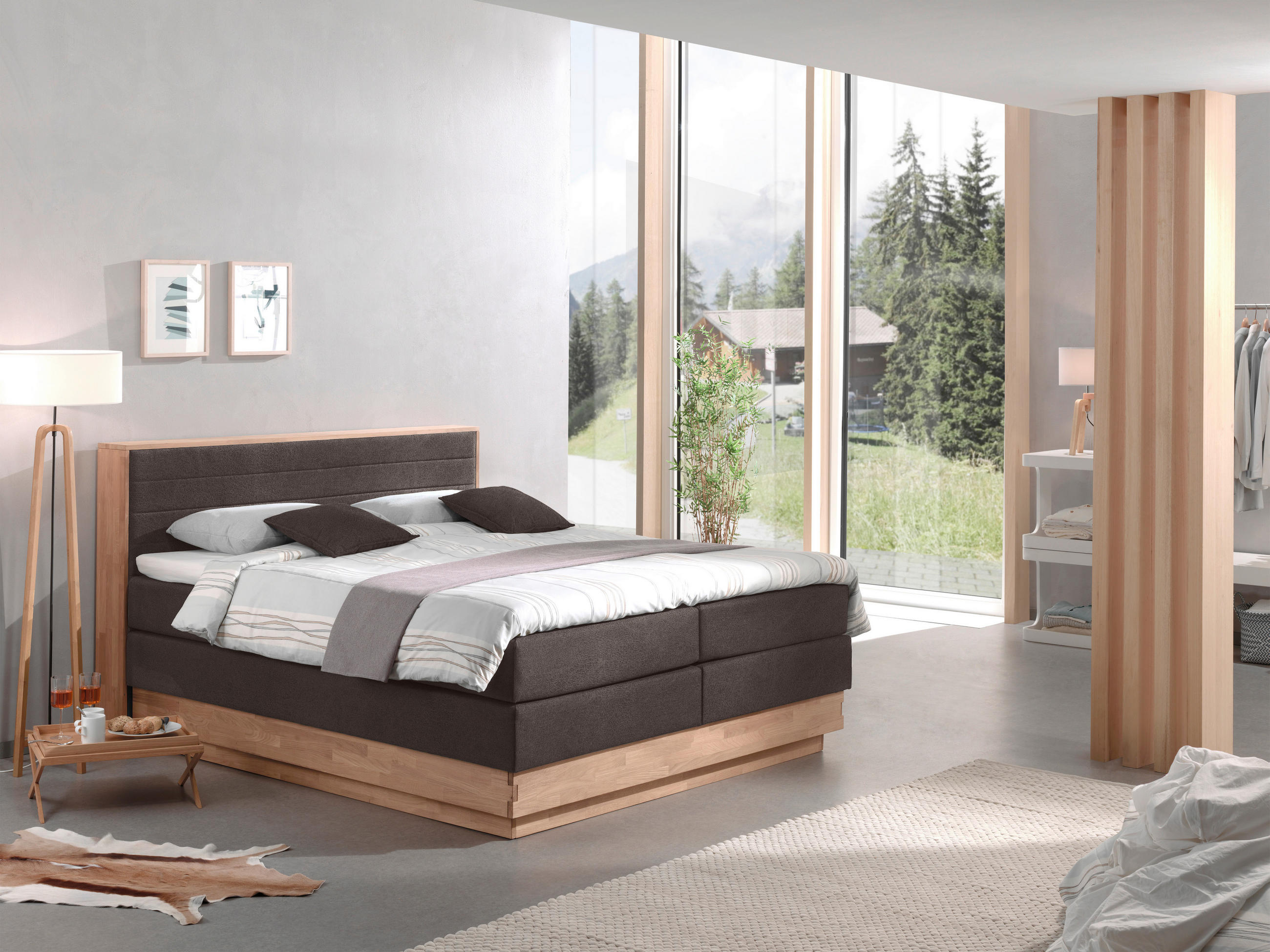 Livetastic Boxspringbett Eiche, Hellbraun 160x200 cm