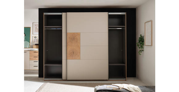 SCHWEBETÜRENSCHRANK  in Kaschmir, Eiche Artisan  - Kaschmir/Schwarz, KONVENTIONELL, Holzwerkstoff/Metall (270/225,5/63,7cm) - Xora