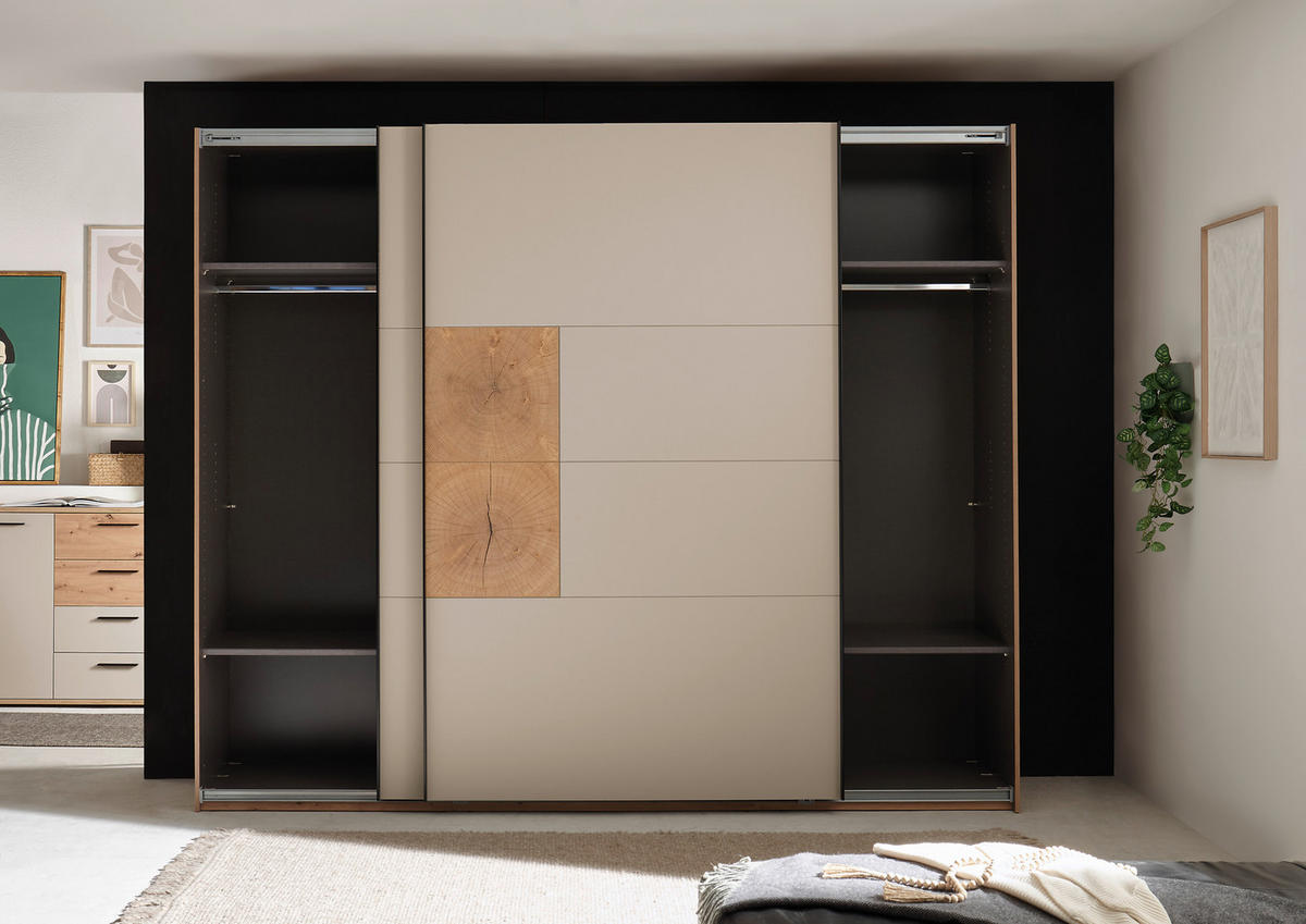 SCHWEBETÜRENSCHRANK  in Kaschmir, Eiche Artisan  - Kaschmir/Schwarz, KONVENTIONELL, Holzwerkstoff/Metall (270/225,5/63,7cm) - Xora