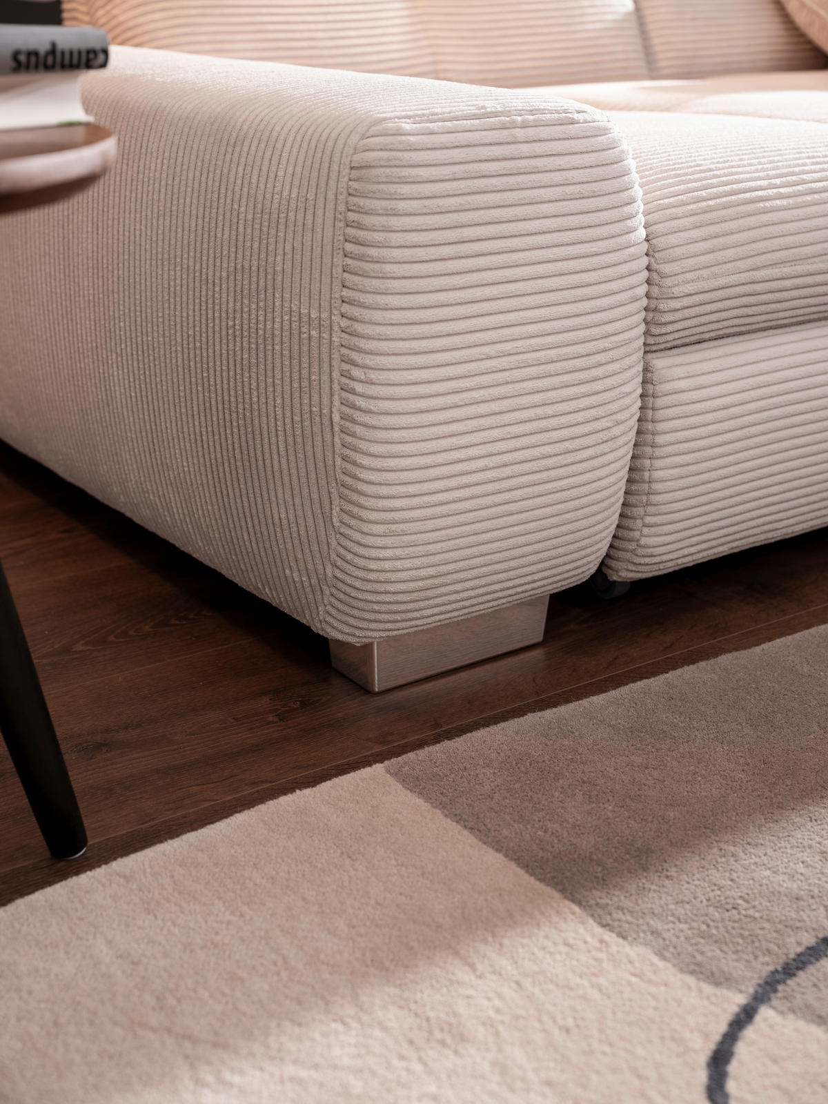 ECKSOFA Hellgrau Cord  - Chromfarben/Hellgrau, Design, Kunststoff/Textil (292/212cm) - SetOne by Musterring