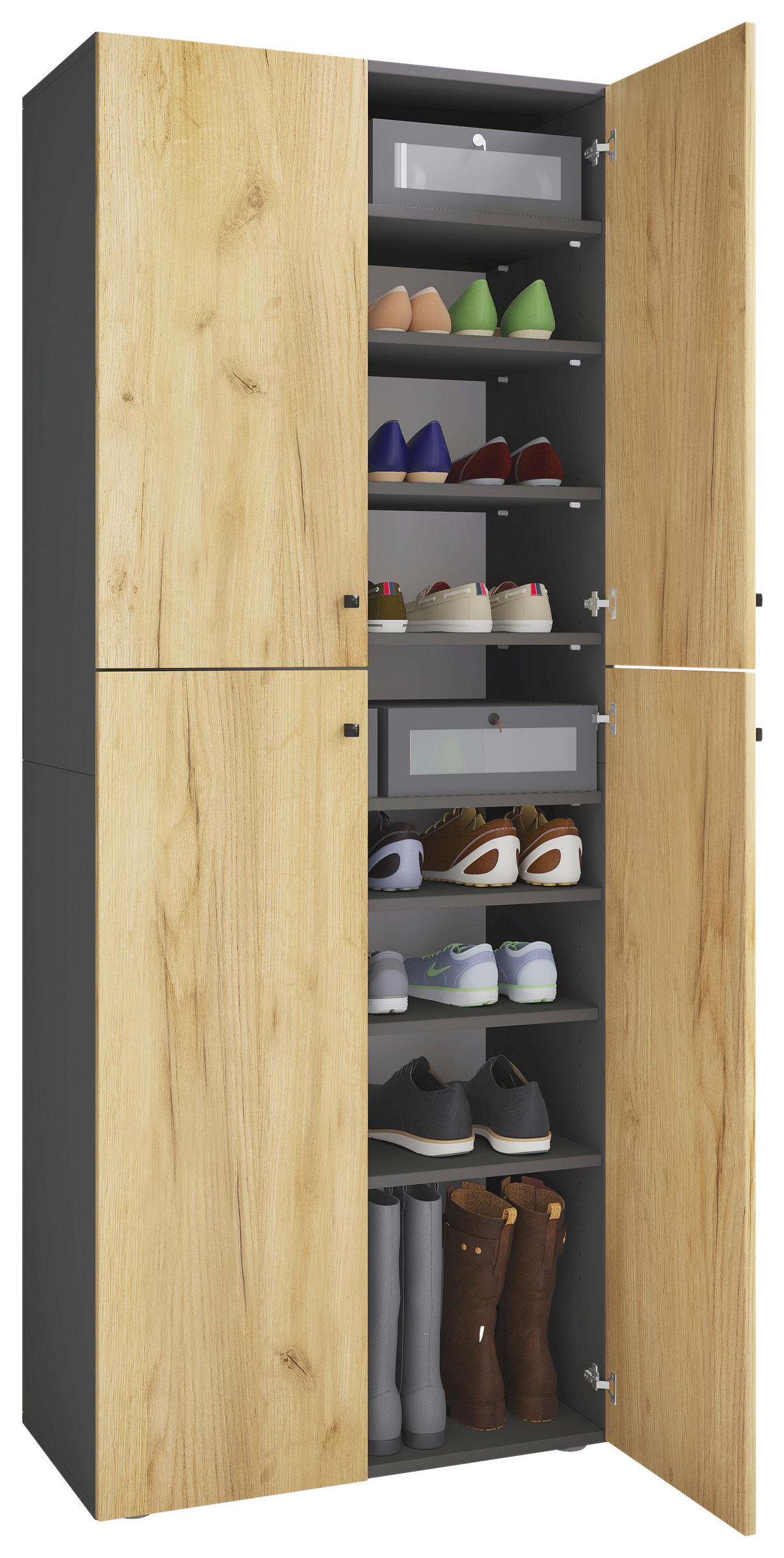 SCHUHSCHRANK Anthrazit, Honigeiche  - Honigeiche/Anthrazit, Design, Holzwerkstoff/Kunststoff (70/182/39cm) - MID.YOU