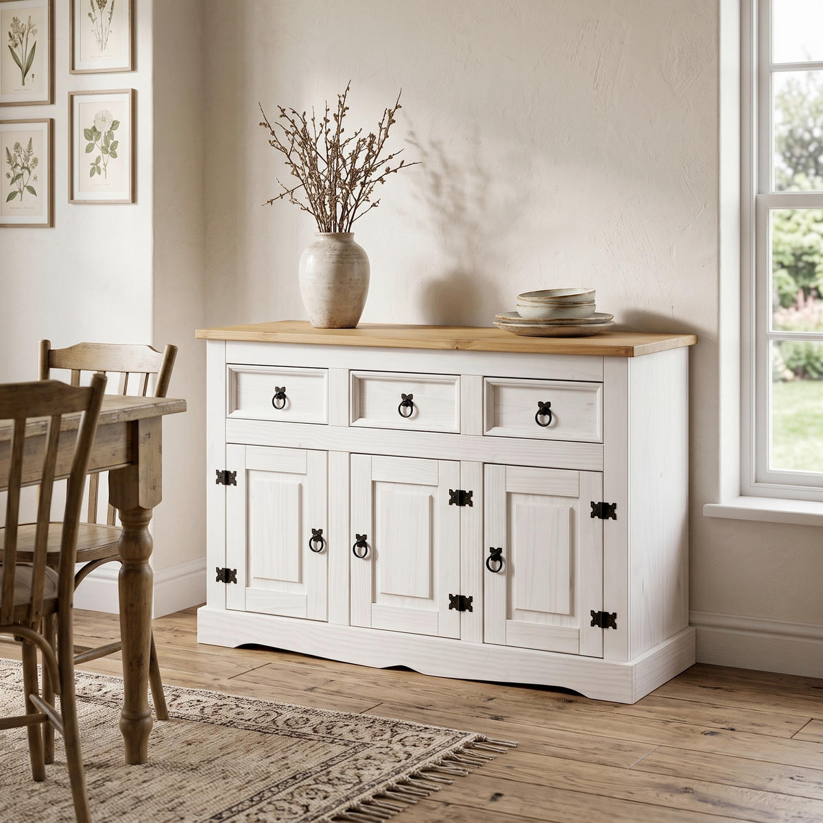 SIDEBOARD  130/80/45 cm 3 låda(or)  - vit/svart, Design, trä (130/80/45cm) - Livetastic