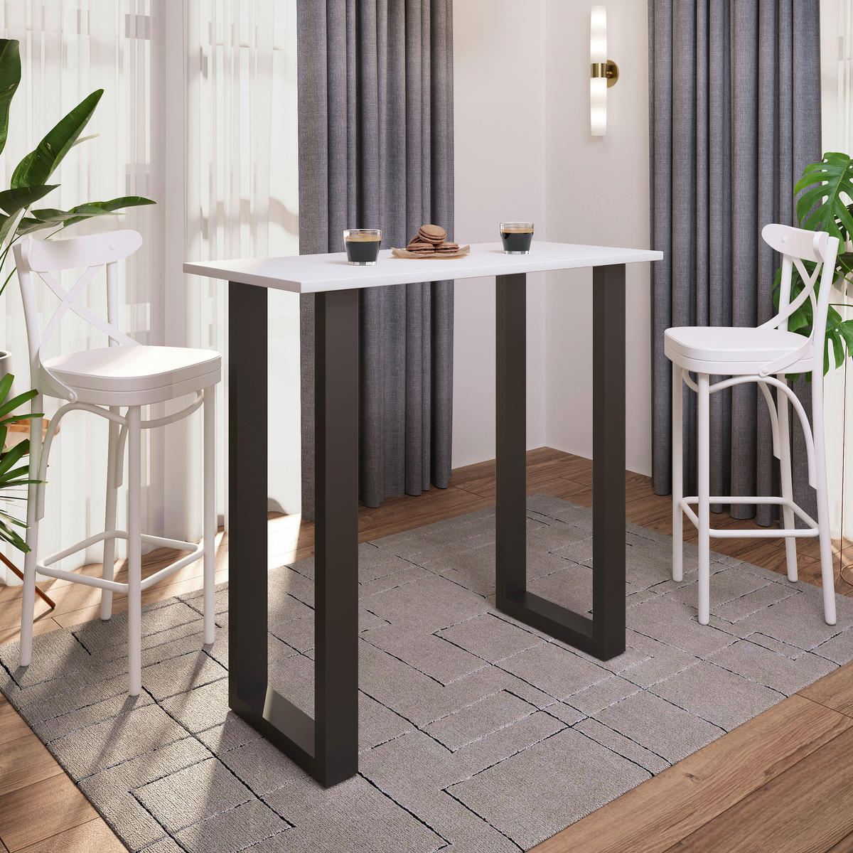 BARTISCH in Metall, Holzwerkstoff 110/102/50 cm   - Schwarz/Weiß, KONVENTIONELL, Holzwerkstoff/Metall (110/102/50cm)