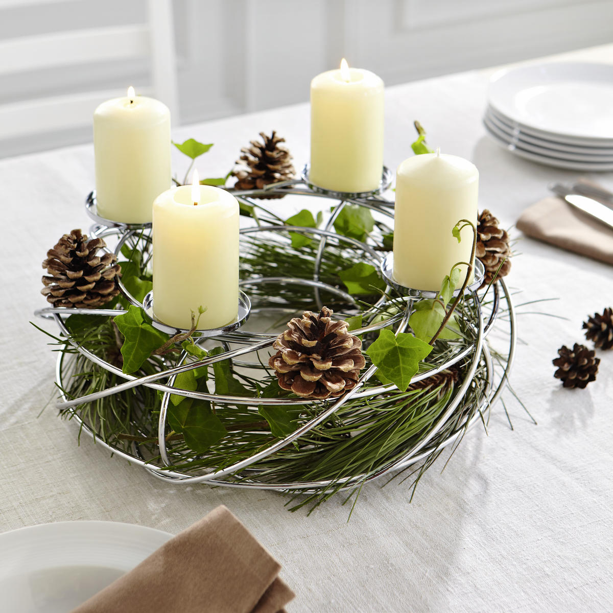 ADVENTSKRANZ Lifestyle  - Chromfarben, MODERN, Metall (35cm) - Justinus