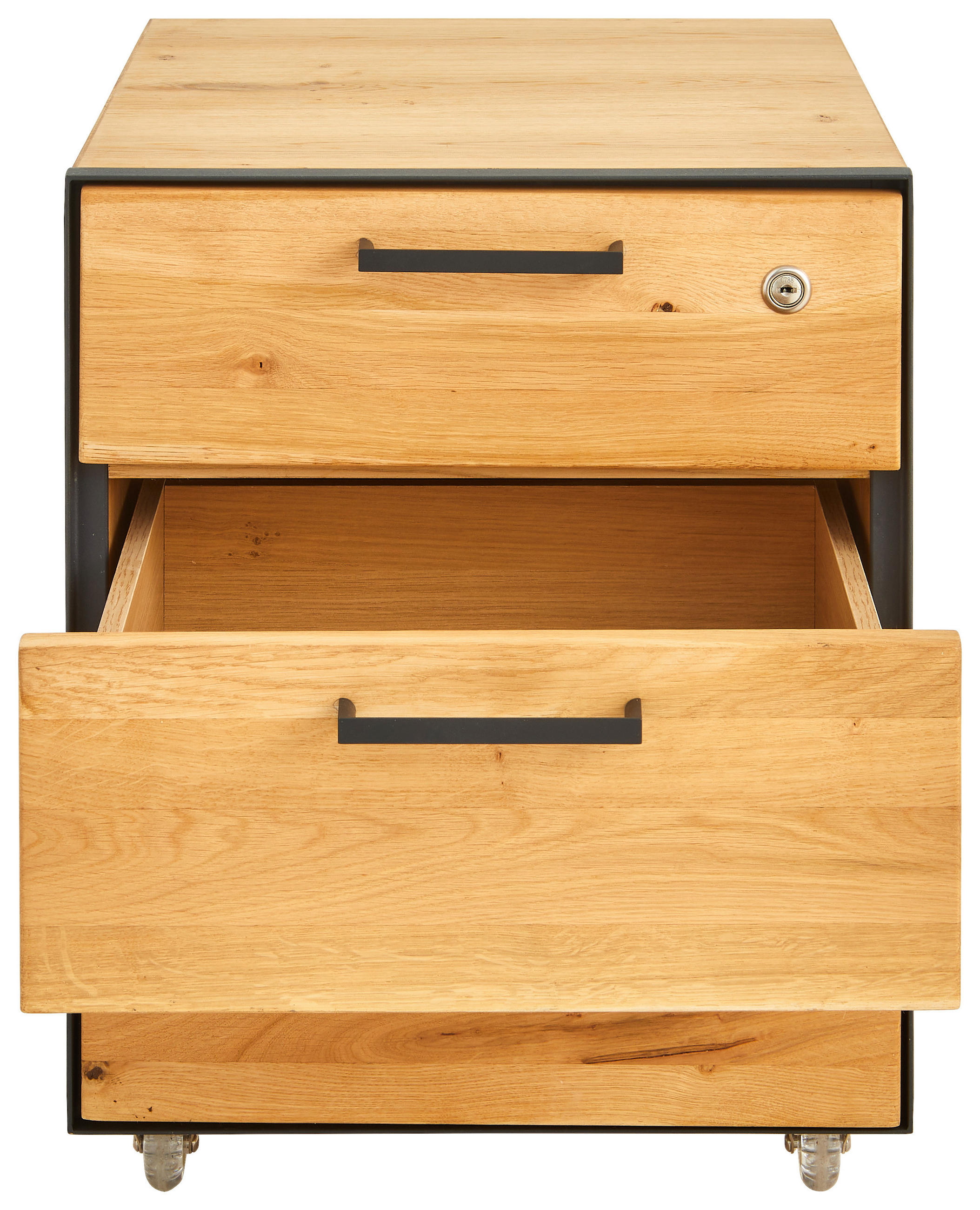 ROLLCONTAINER Asteiche teilmassiv Anthrazit, Eichefarben  - Eichefarben/Anthrazit, Natur, Holz/Kunststoff (43/57/50cm) - Linea Natura