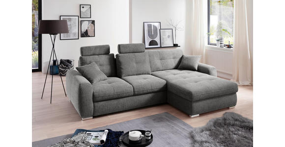 ECKSOFA in Mikrofaser Grau  276/193 cm  - Chromfarben/Grau, MODERN, Kunststoff/Textil (276/193cm) - Hom`in