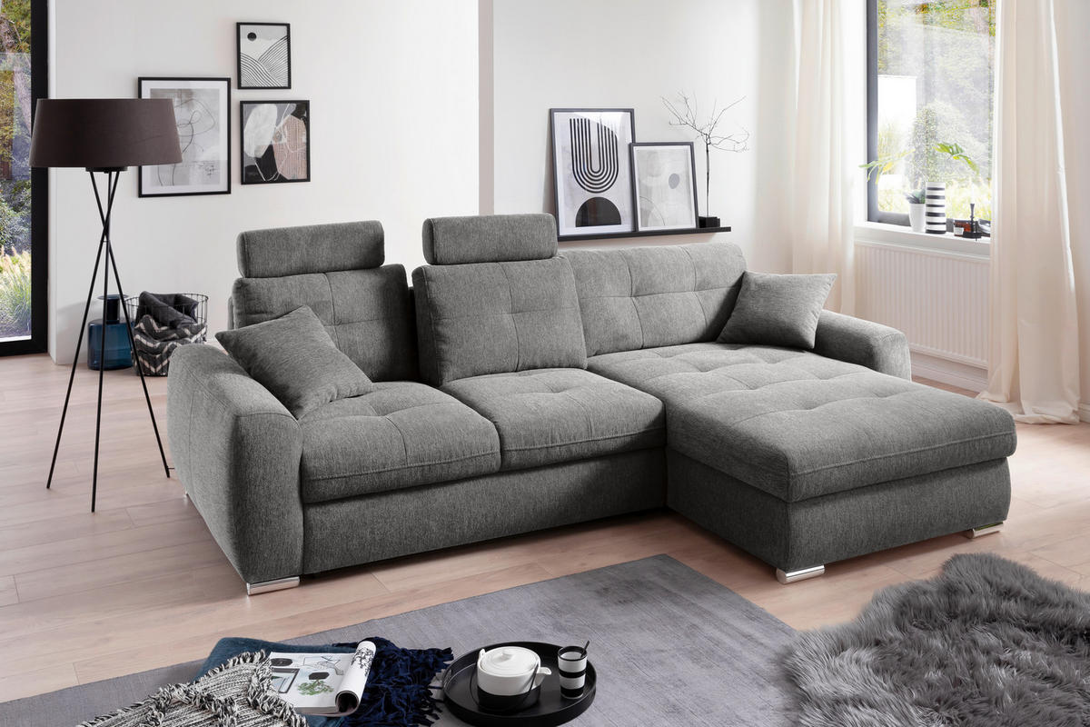 ECKSOFA in Mikrofaser Grau  - Chromfarben/Grau, Modern, Kunststoff/Textil (276/193cm) - Hom`in