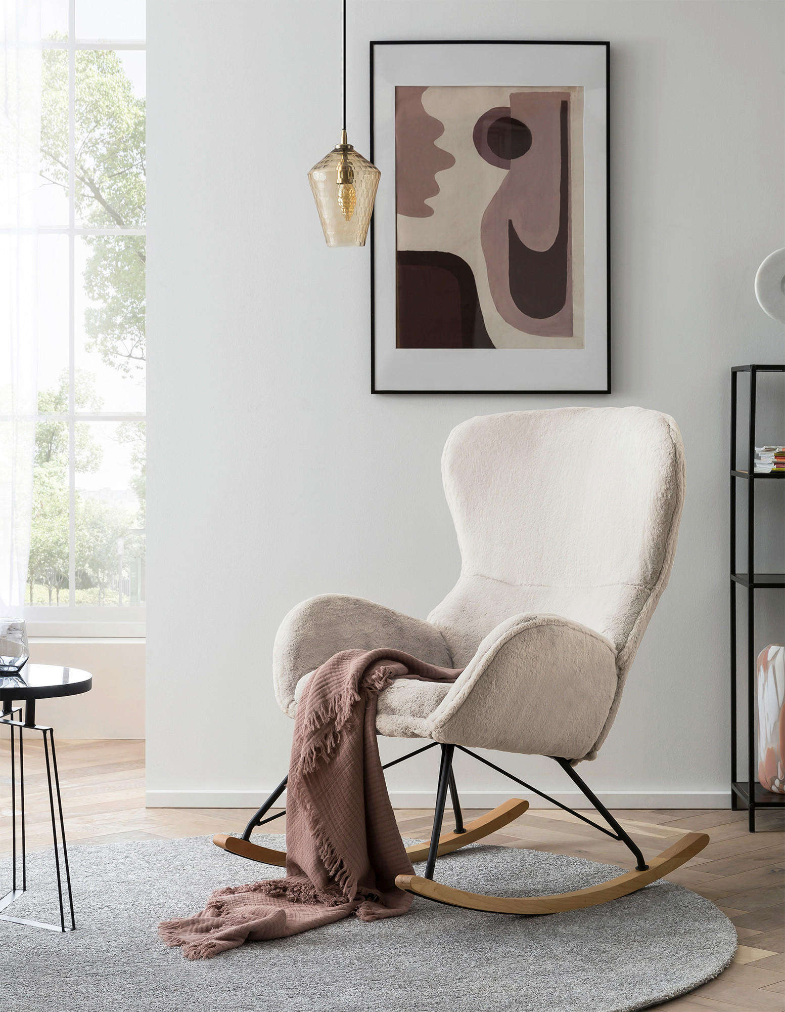 SCHAUKELSTUHL in Eichefarben, Beige  - Eichefarben/Beige, MODERN, Holz/Textil (70/102/94cm) - Livetastic