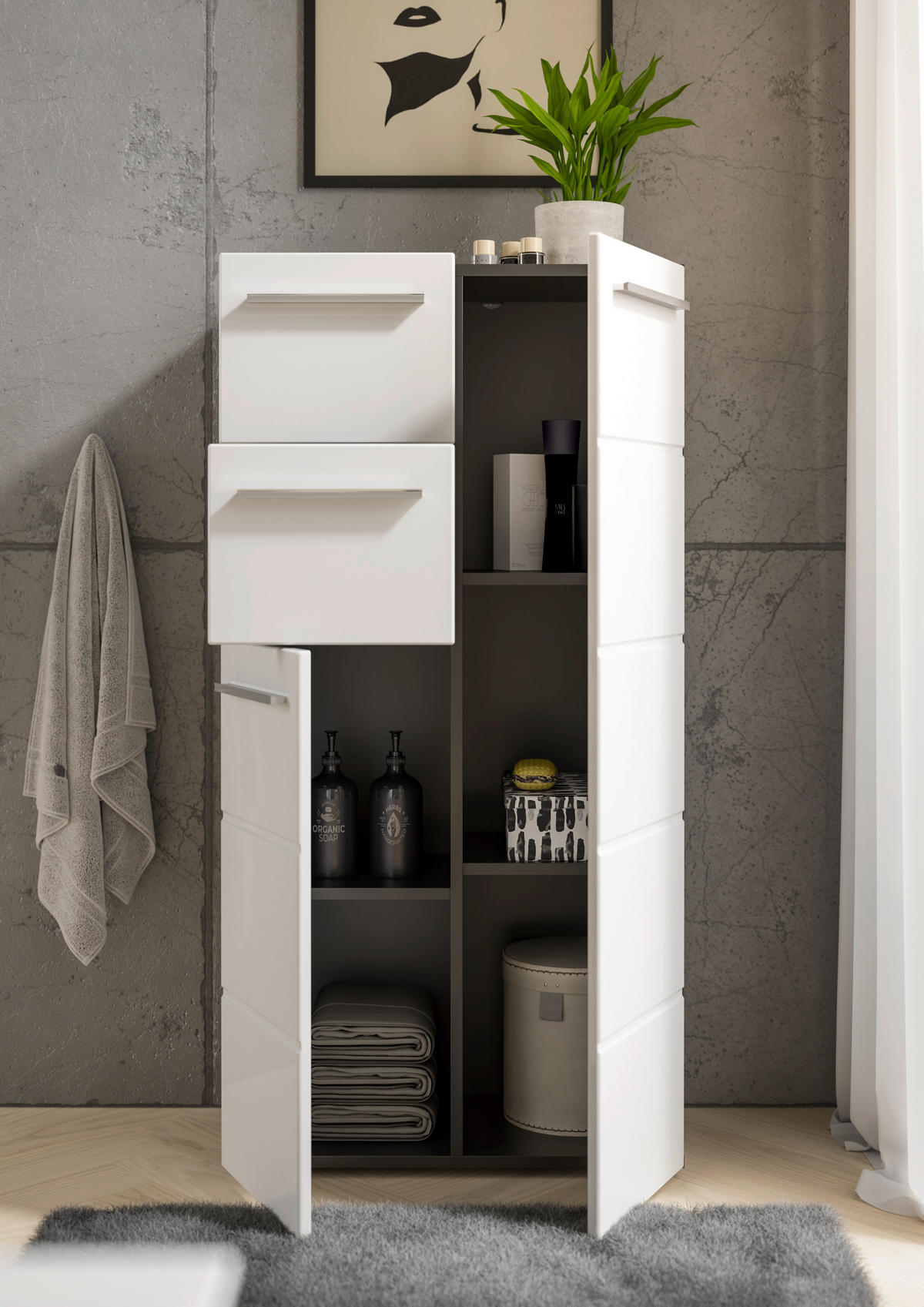 MIDISCHRANK 60/121/31 cm  - Chromfarben/Weiß Hochglanz, KONVENTIONELL, Holzwerkstoff/Kunststoff (60/121/31cm) - Xora