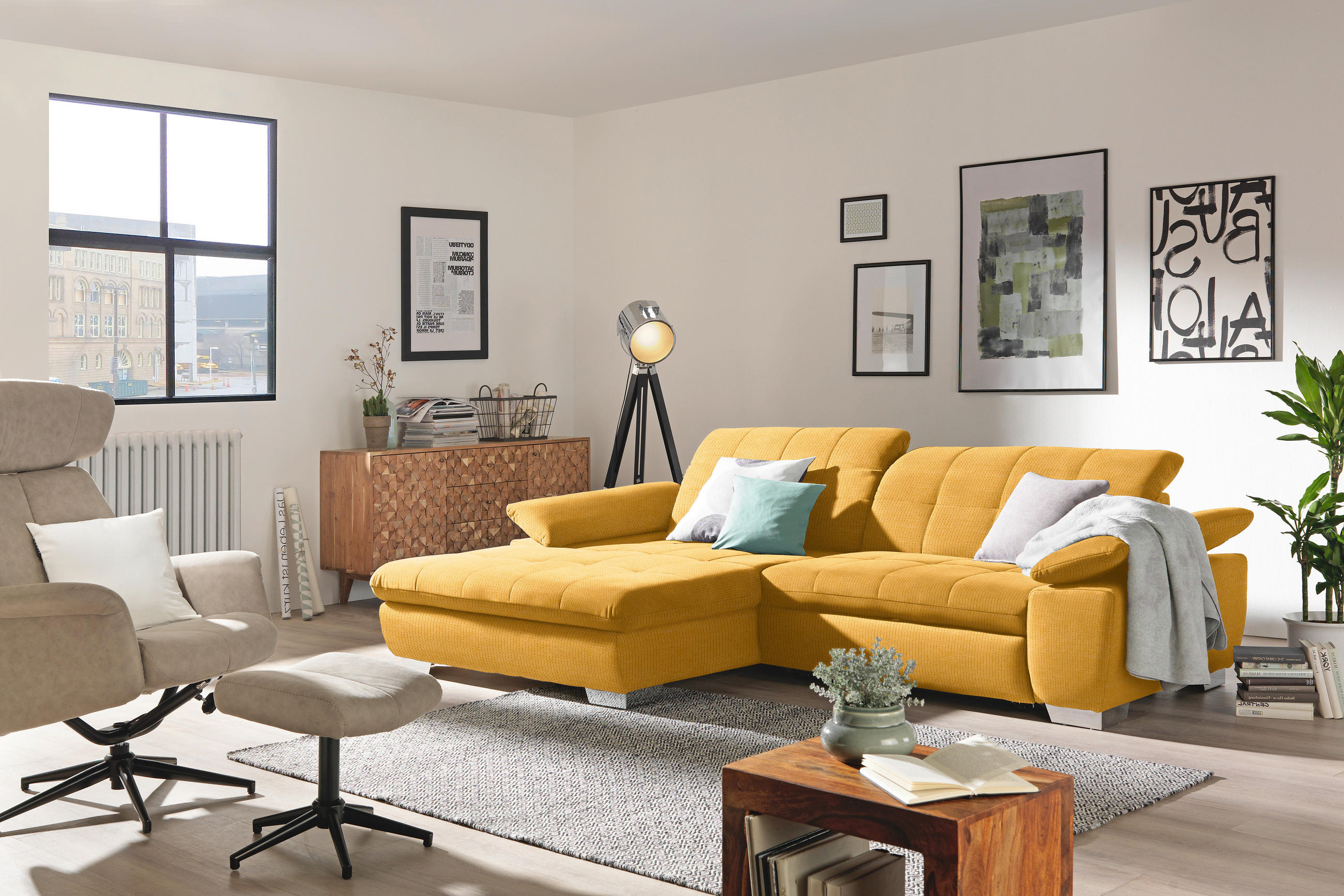 ECKSOFA in Mikrofaser Dunkelgelb  - Chromfarben/Dunkelgelb, Design, Textil/Metall (180/265cm) - Carryhome