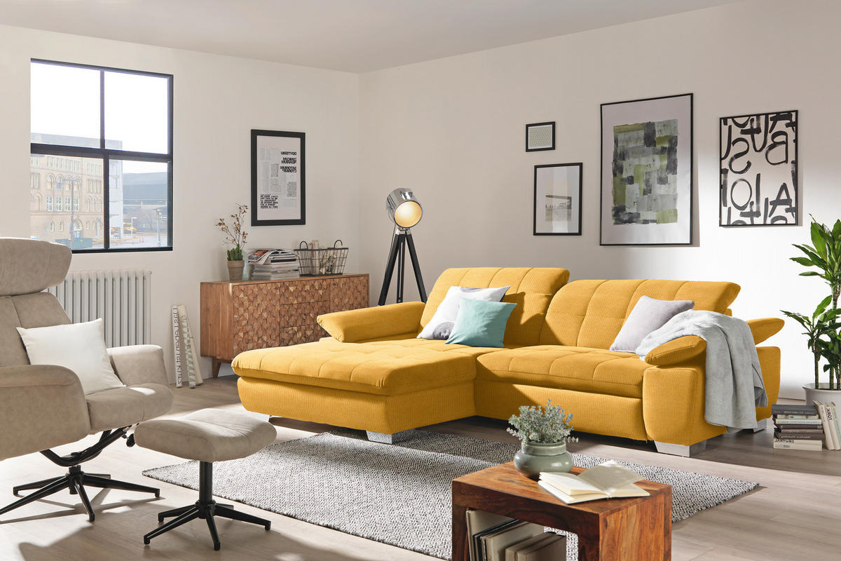 ECKSOFA in Mikrofaser Dunkelgelb  - Chromfarben/Dunkelgelb, Design, Textil/Metall (180/265cm) - Carryhome