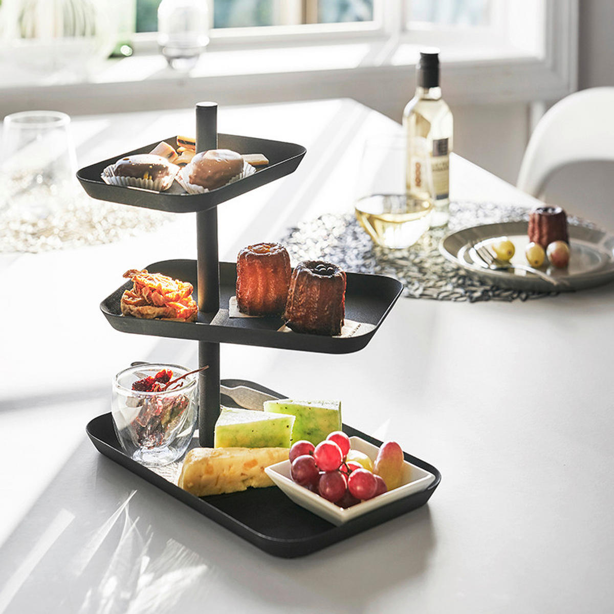 ETAGERE 3-stöckig - Schwarz, Basics, Metall