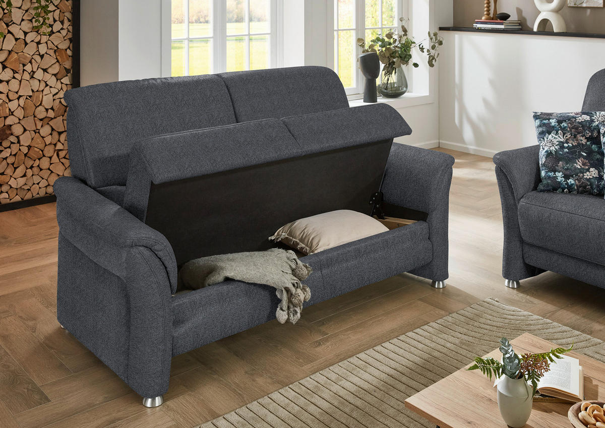 SITZGARNITUR  in Flachgewebe Anthrazit  - Anthrazit/Alufarben, KONVENTIONELL, Textil/Metall (198/172/96/93cm) - Beldomo Premium