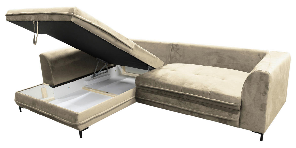 ECKSCHLAFSOFA Velours Beige  - Beige/Schwarz, Design, Textil/Metall (187/277cm) - Livetastic