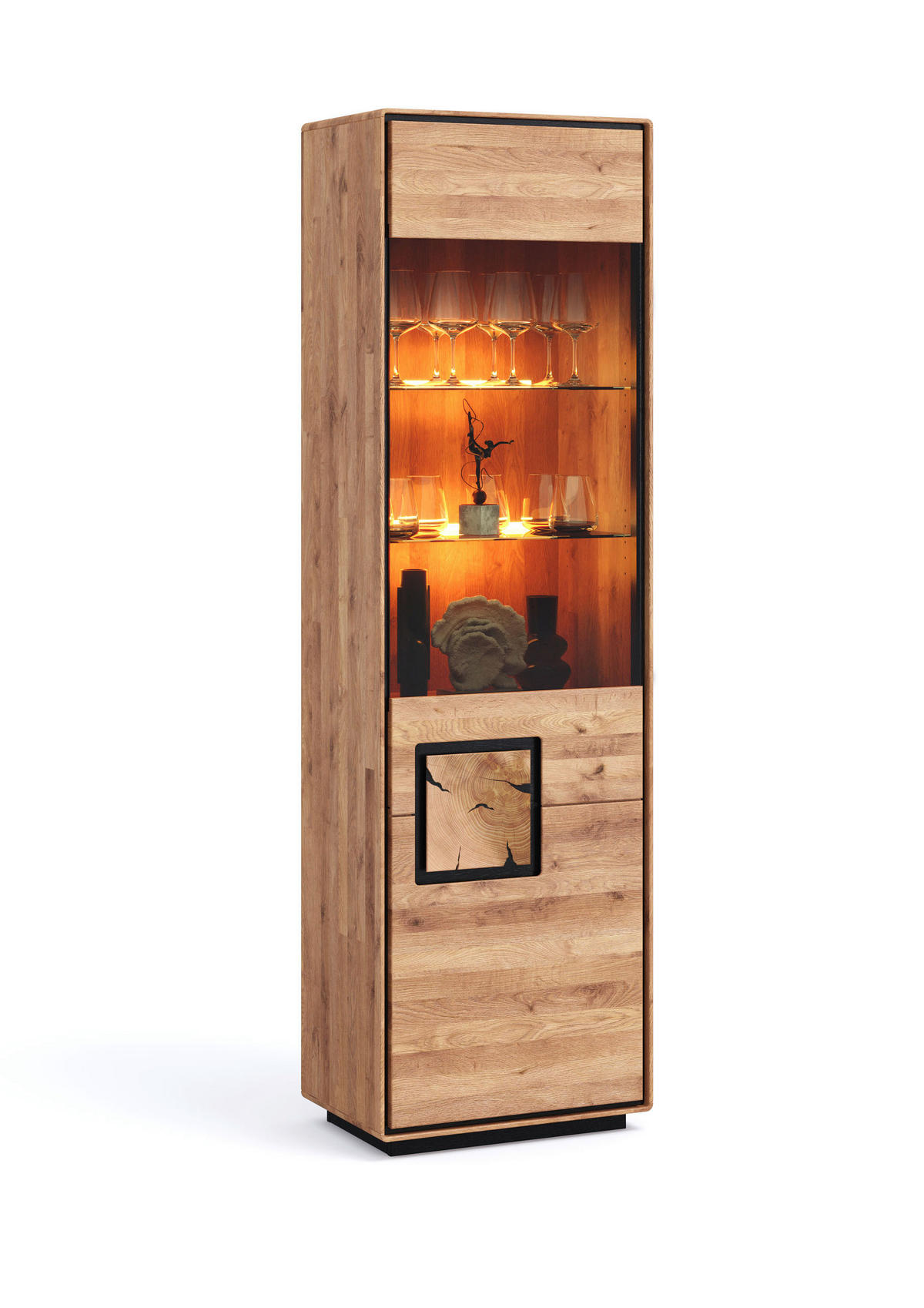 VITRINE  in massiv Wildeiche Schwarz, Wildeiche  - Wildeiche/Schwarz, Basics, Glas/Holz (60/203/40cm) - Livetastic